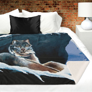 Manta Sherpa Majestuoso Lince Invernal Descansando en Montaña N