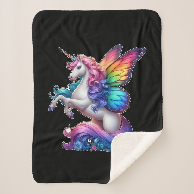 Manta Sherpa Majestuoso unicornio con alas arcoiris (Anverso)