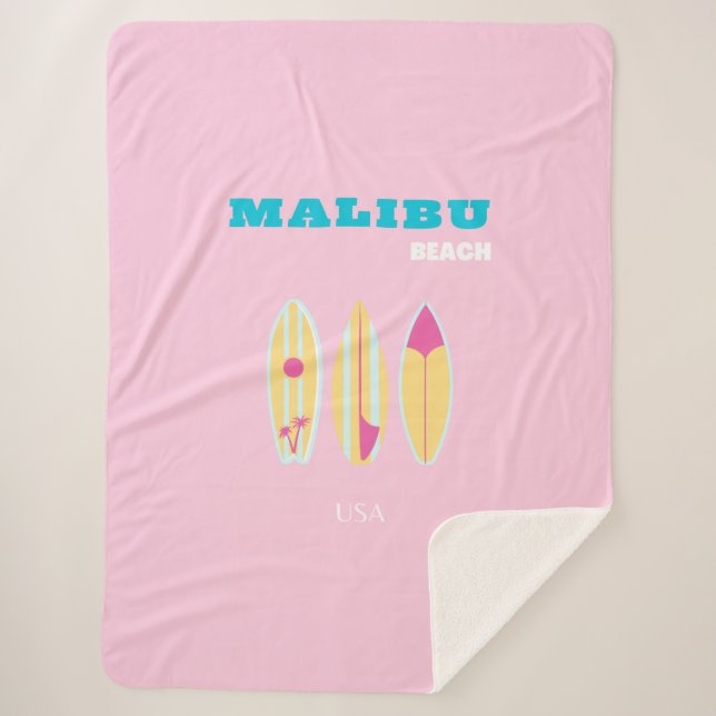 Manta Sherpa Malibu, Playa Malibu, Preppy, Chica Preppy, Rosa (Anverso)