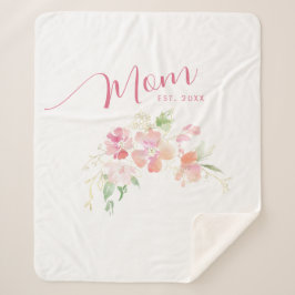 Manta Sherpa Mamá estableció la acuarela floral rosa Rubor