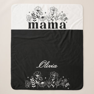 Manta Sherpa Mamá Flor Silvestre Minimalista en Blanco y Negro 