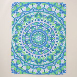 Manta Sherpa Mandalá Azul Acogedor Boho Espiritual Geométrico H