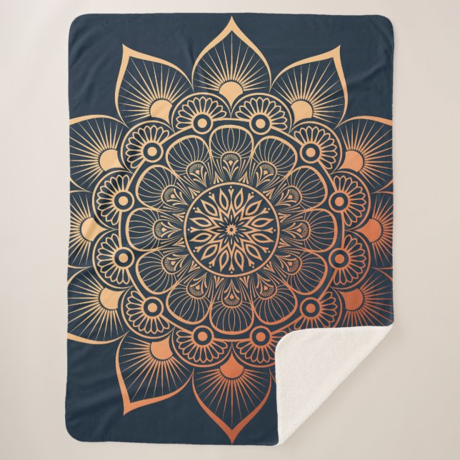 Manta Sherpa Mandala azul de la Marina Bohemia (Anverso)
