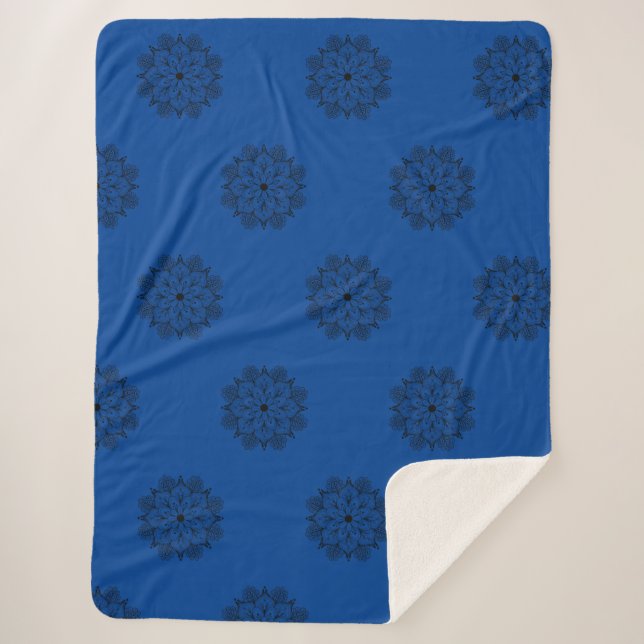 Manta Sherpa Mandala azul y negra Sherpa Blanket (Anverso)
