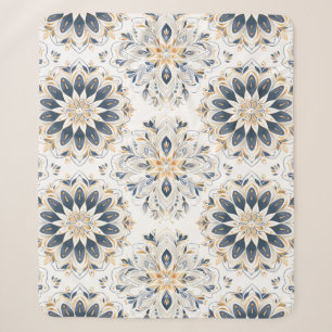 Manta Sherpa Mandala Elegante Azul Marino Dorado