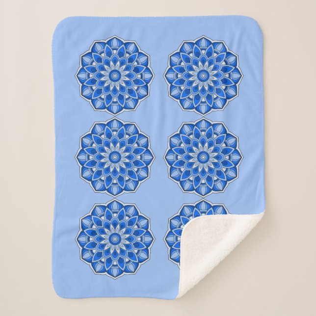 Manta Sherpa Mandala en azul (Anverso)