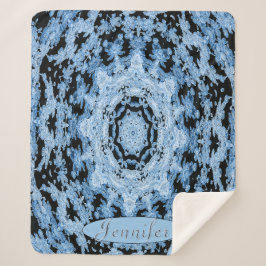 Manta Sherpa Mandala floral azul claro y negro personalizada