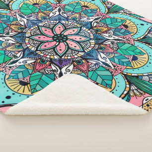 Manta Sherpa Mandala floral de color bohemio