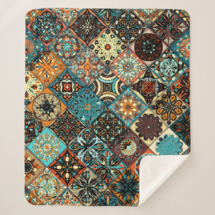 Manta Sherpa Mandala floral étnica sin fisuras. Colorido m