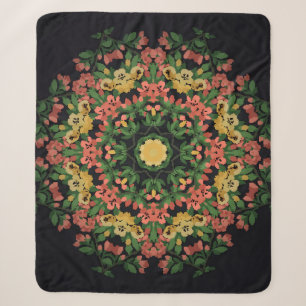 Manta Sherpa Mandala floral: rojo, amarilla.