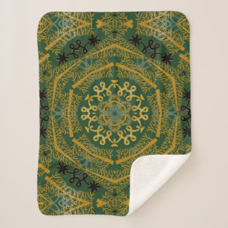 Manta Sherpa Mandala geométrica del árbol de navidad verde y do