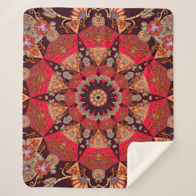 Manta Sherpa Mandala lujosa sin fisuras, floral estrellada. (Anverso)