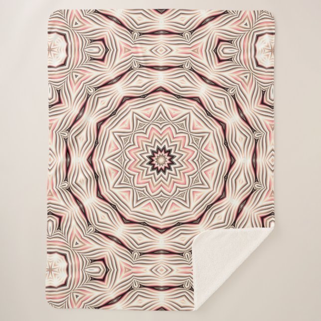 Manta Sherpa Mandala rosa crema, suave, blanca y marrón. (Anverso)