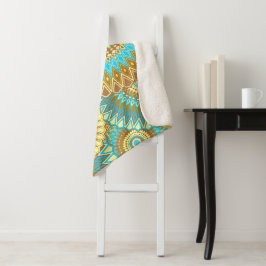 Manta Sherpa Mandala superpuesto azul marrón dorado