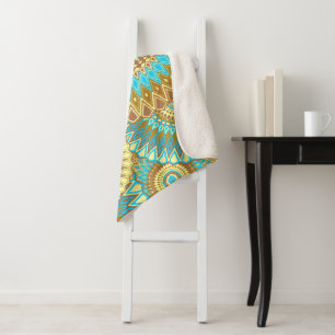 Manta Sherpa Mandala superpuesto azul marrón dorado