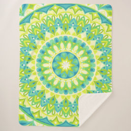 Manta Sherpa Mandalá Verde Decoración Boho Acogedora Inspirada