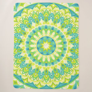 Manta Sherpa Mandalá Verde Decoración Boho Acogedora Inspirada 