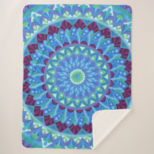 Manta Sherpa Mandalas Sueños de Medianoche Azul Boho Relajante 