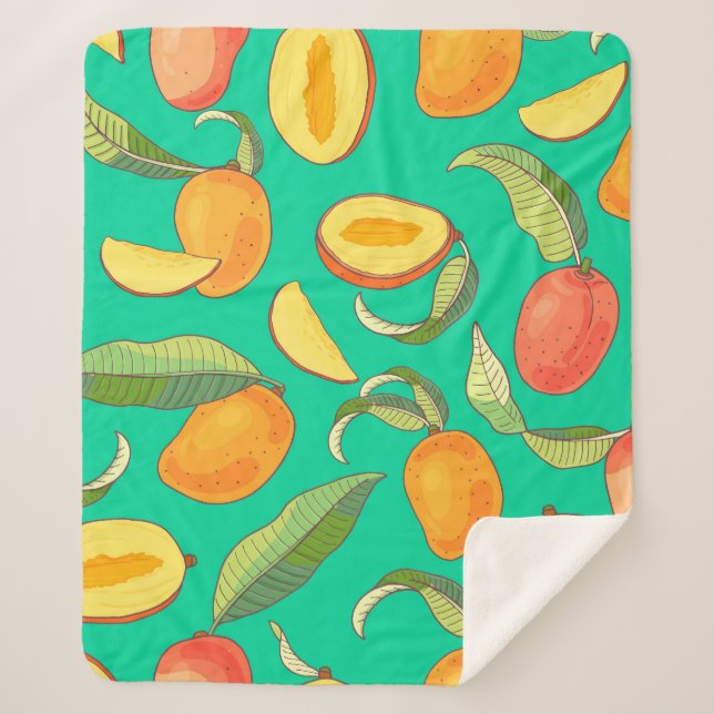 Manta Sherpa Mango Medley: Patrón de fruta tropical (Anverso)
