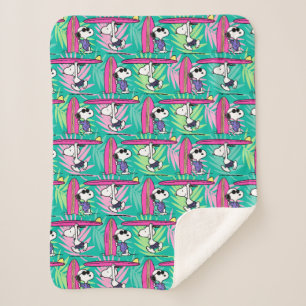 Manta Sherpa Maní   Patrón Verde azulado Snoopy Surf