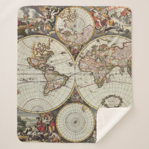Manta Sherpa Mapa antiguo de hemisferios mundiales. Creado por