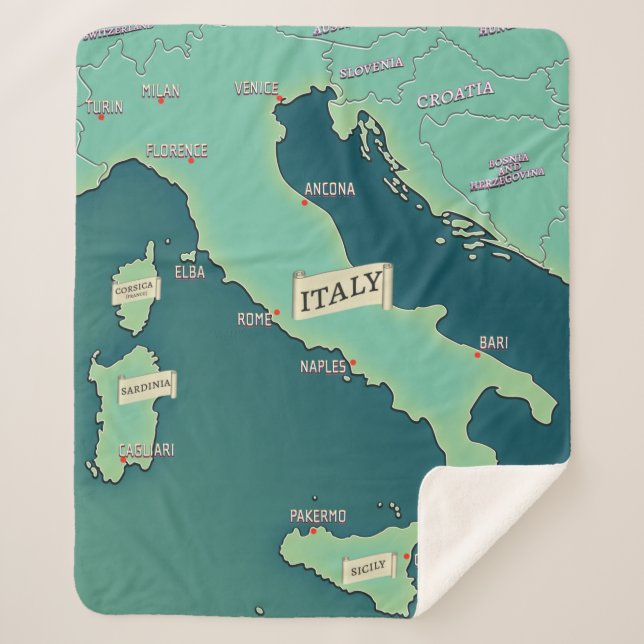 Manta Sherpa Mapa Clásico De Italia (Anverso)