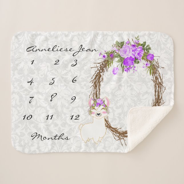 Manta Sherpa Mapa de bebé hito - Llama - Púrpura (Anverso (horizontal))