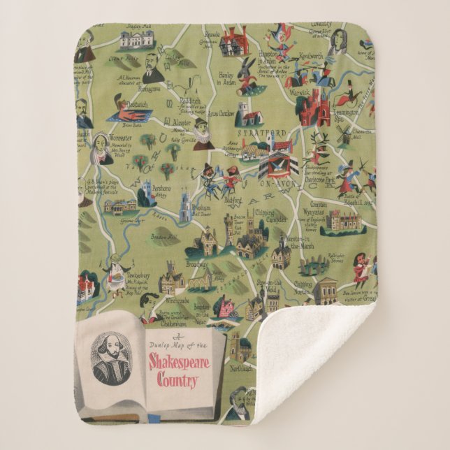 Manta Sherpa Mapa de Dunlop del país de Shakespeare, Inglaterra (Anverso)