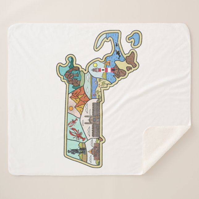 Manta Sherpa Mapa de Massachusetts Boston Cape Cod Salem Souven (Anverso (horizontal))