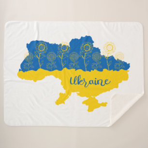 Manta Sherpa Mapa de Ucrania con girasol y bandera ucraniana