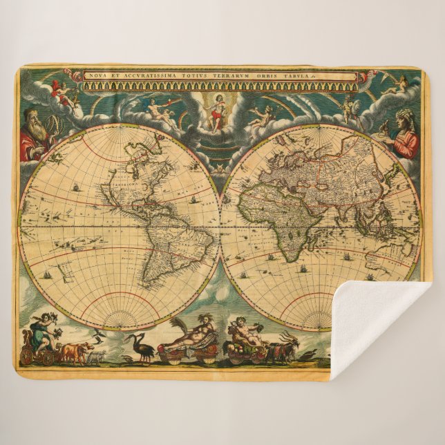 Manta Sherpa Mapa del mundo antiguo - Joan Blaeu - 1664 (Anverso (horizontal))