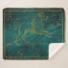 Manta Sherpa Mapa Estelar Vintage Verde y Dorado con León Ilust
