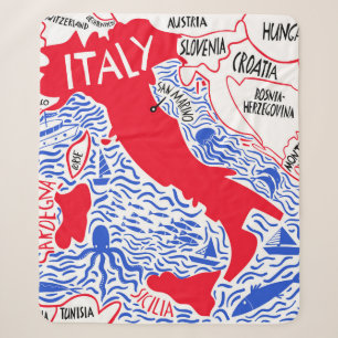 Manta Sherpa mapa estilizado a mano de Italia. Ilustración de v