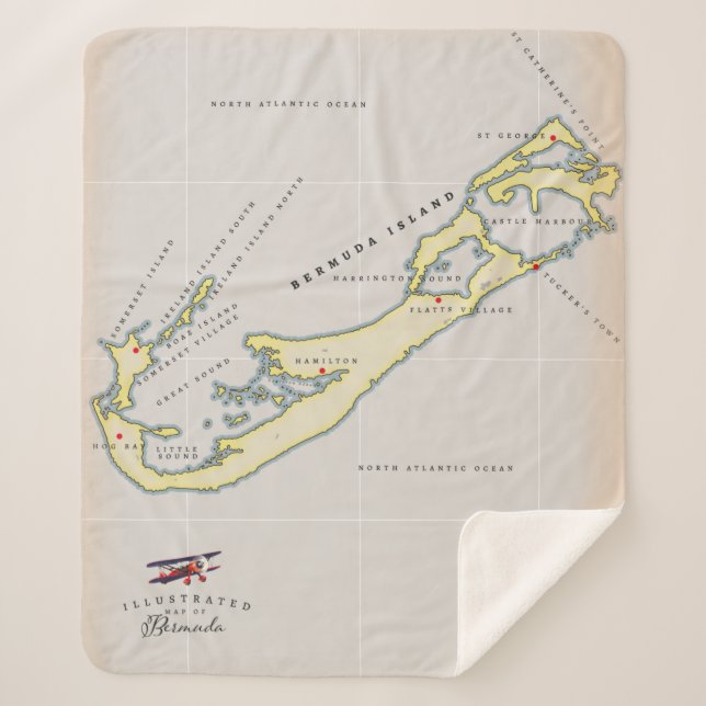 Manta Sherpa Mapa ilustrado de las Bermudas (Anverso)