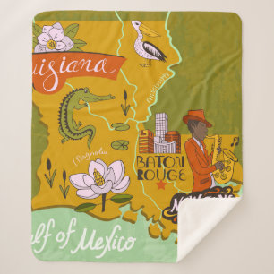 Manta Sherpa Mapa ilustrado de Luisiana, Estados Unidos. Viajes