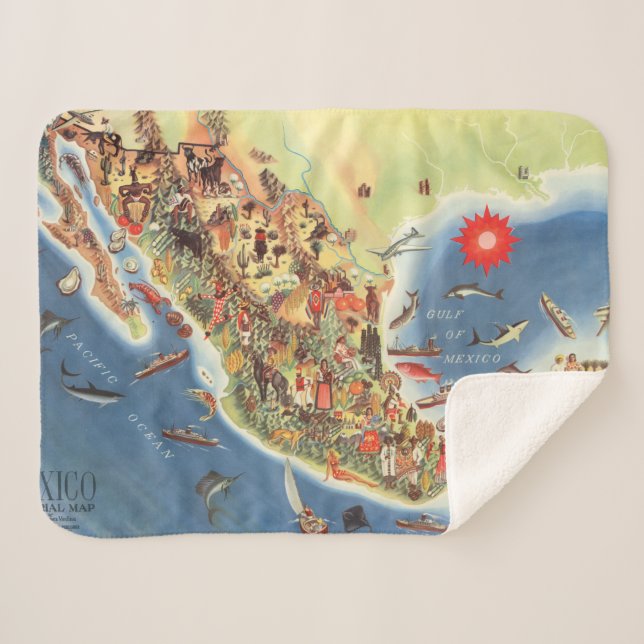 Manta Sherpa Mapa ilustrado de México de Miguel Gómez Medina (Anverso (horizontal))