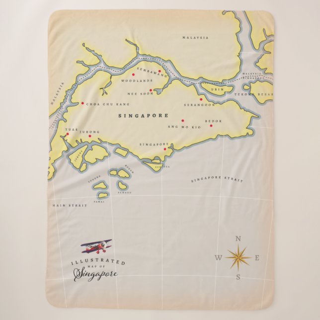 Manta Sherpa Mapa ilustrado de Singapur (Anverso)