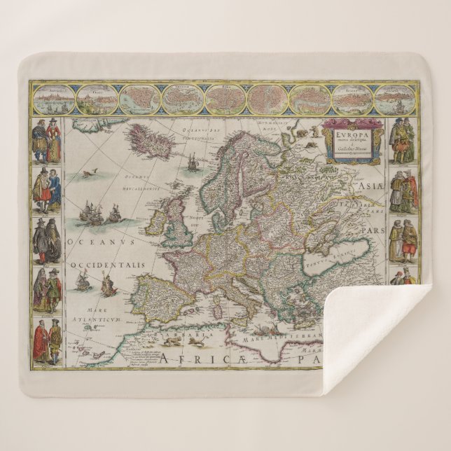 Manta Sherpa Mapa medieval de Europa (por Willem Blaeu) (Anverso (horizontal))