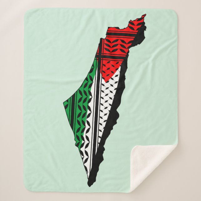 Manta Sherpa Mapa palestino con bandera y patrón de Keffiyeg (Anverso)