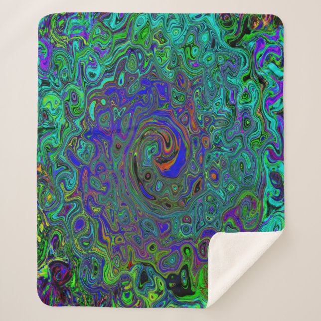 Manta Sherpa Marble azul y acuamarina Resumen Swirte retro (Anverso)