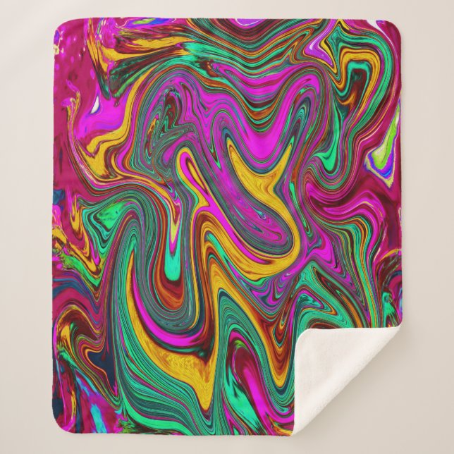 Manta Sherpa Marble rosa caliente y espuma verde abstracto arte (Anverso)