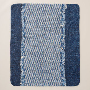 Manta Sherpa Marco de jeans azules de denim con bordes.