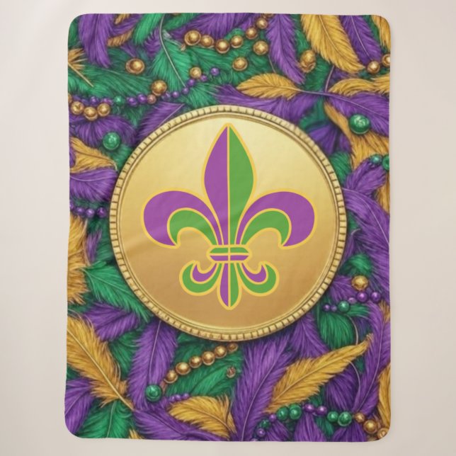 Manta Sherpa Mardi Gras Fleur de lis (Anverso)