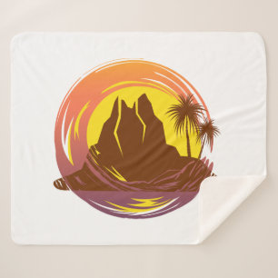 Manta Sherpa Margen con el paisaje volcánico tropical y palmera