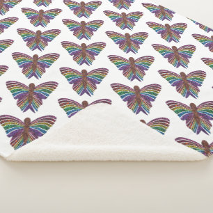 Manta Sherpa Mariposa arcoiris (blanca) - Sherpa Blanket