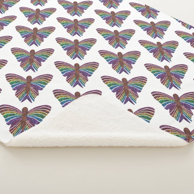 Manta Sherpa Mariposa arcoiris (blanca) - Sherpa Blanket (3/4)
