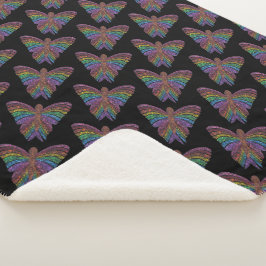 Manta Sherpa Mariposa arcoiris (negra) - Sherpa Blanket