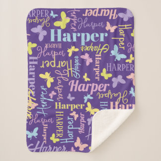 Manta Sherpa Mariposa arcoiris silenciada nombre personalizado 