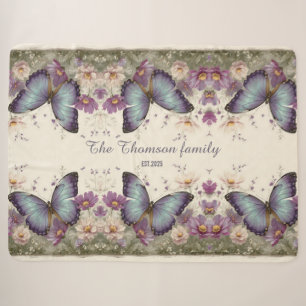 Manta Sherpa Mariposa Azul Vintage y Floral para Familia