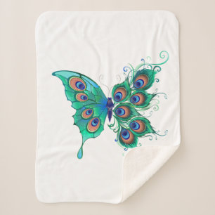 Manta Sherpa Mariposa con plumas de pavo real verde